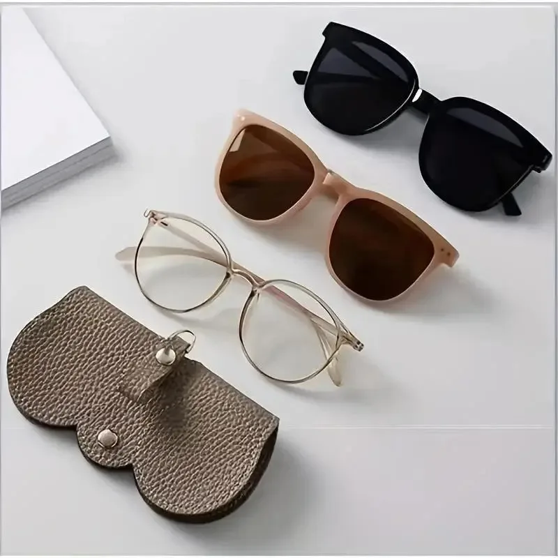 Litchi Embossed PU Leather Glasses Case Cute Hanging Eyewear Holder for Sunglasses Reading Glasses Portable Travel Storage Bag