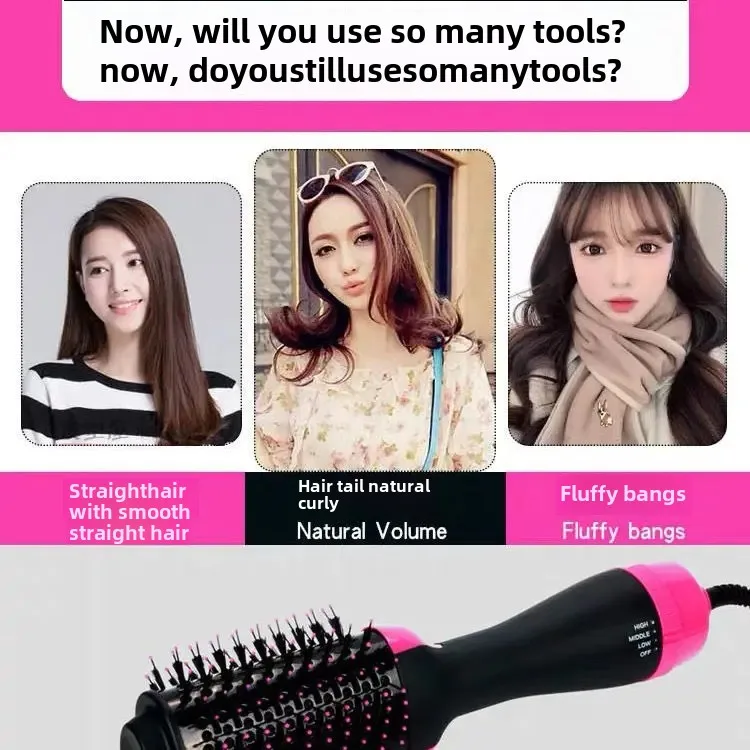 Integrated Hot Air Comb Negative Ion Straight Curling Dry Wet Use Long Hair Women's Brushless Motor Electric Dryer Comb