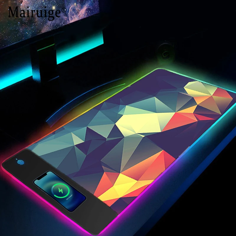 

Mairuige Wireless Charging Mouse Pad Abstract Triangle Mousepad Rgb Desk Accessories Computer and Office 900x400 Gamer Carpet