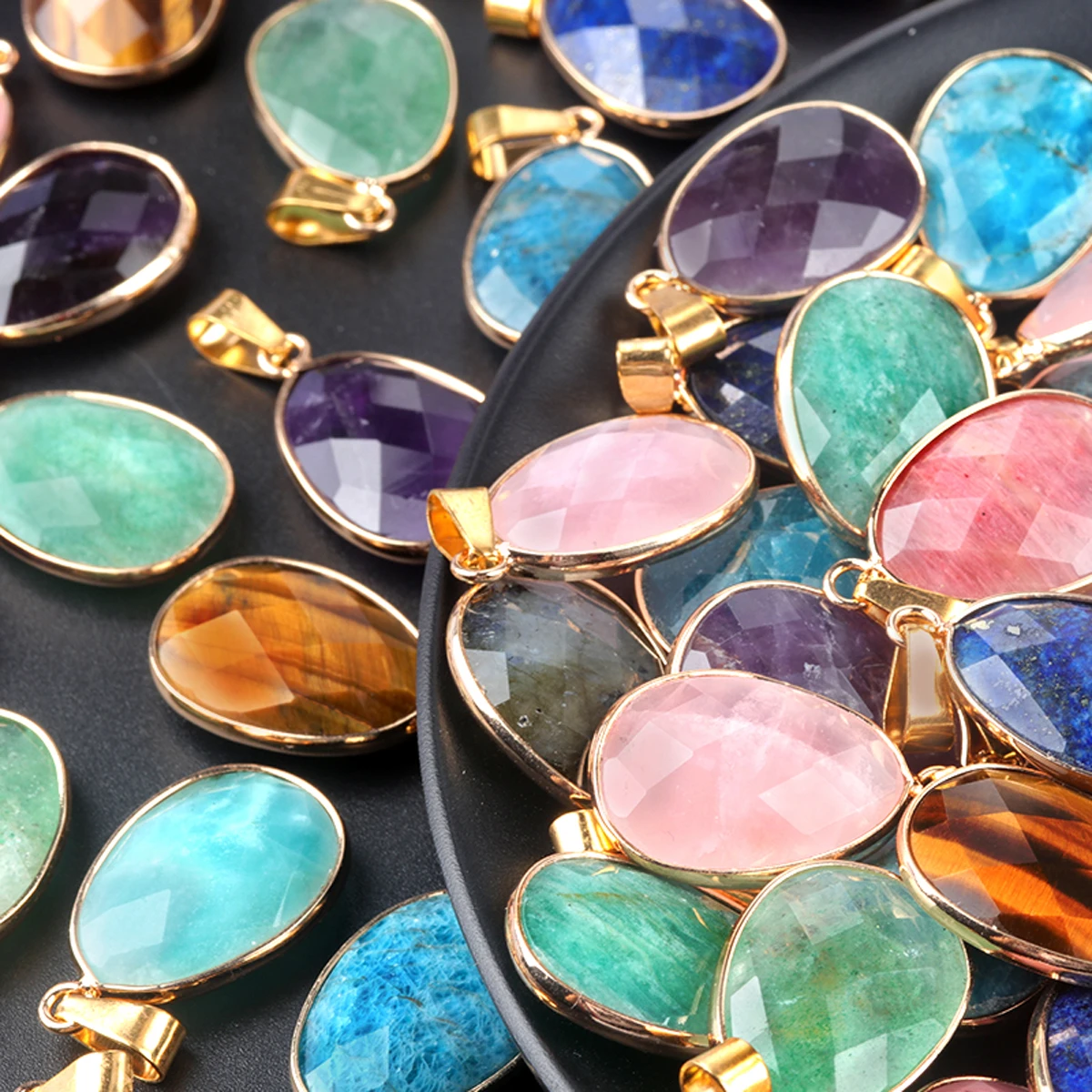 

Reiki Healing Natural Semiprecious Amethyst Lapis lazuli Elliptical Faceted Pendant Jewelry Making DIY Necklace Accessories Gift