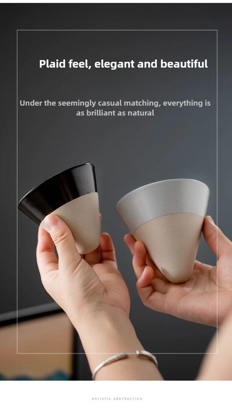 1pc Retro Japanese Triangular Cone Shape Pottery Tea Coffee Cup Pull Ceramic Mug Rough Latte Porcelain Cup For Home Office