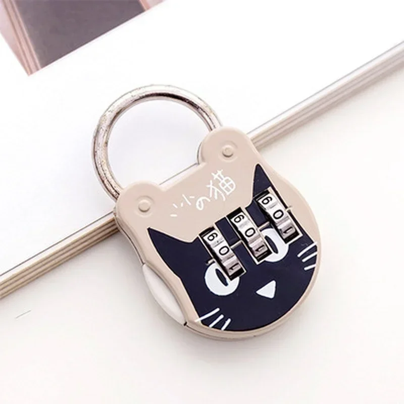 1pc bonito gato bagagem cadeado mala mochila bloqueio de senha dos desenhos animados mini cadeado com chave diário notebook bolsa código fechaduras
