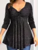 Women Plus Size T shirt Ruched V-Neck Long Sleeve Button Ruched Pleated Polk Dot Print Casual Basic Fashion Autumn Tee Tops