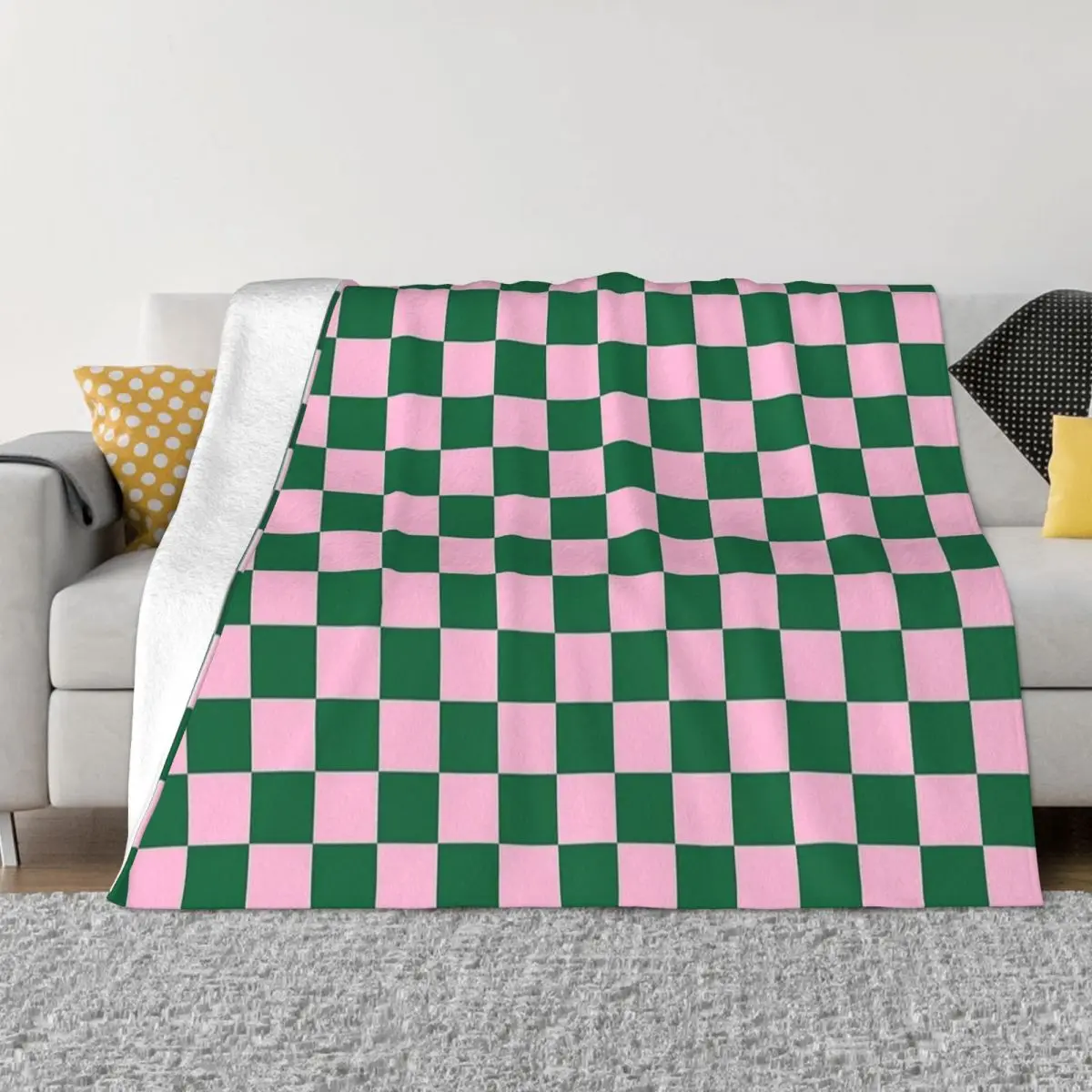 

Candy Pink And Cadmium Green Checkerboard Blankets Flannel Geometric Checkered Warm Throw Blanket for Home Bedroom Bedding Throw