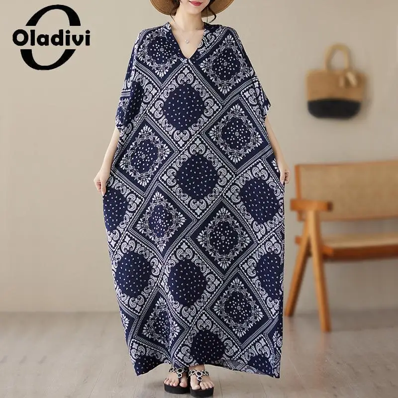 

Oladivi Fashion Print Women Large Size Bohemian Beach Dress 2023 Summer Maxi Long Dresses Ladies Oversized Clothing 8XL 9XL 5904