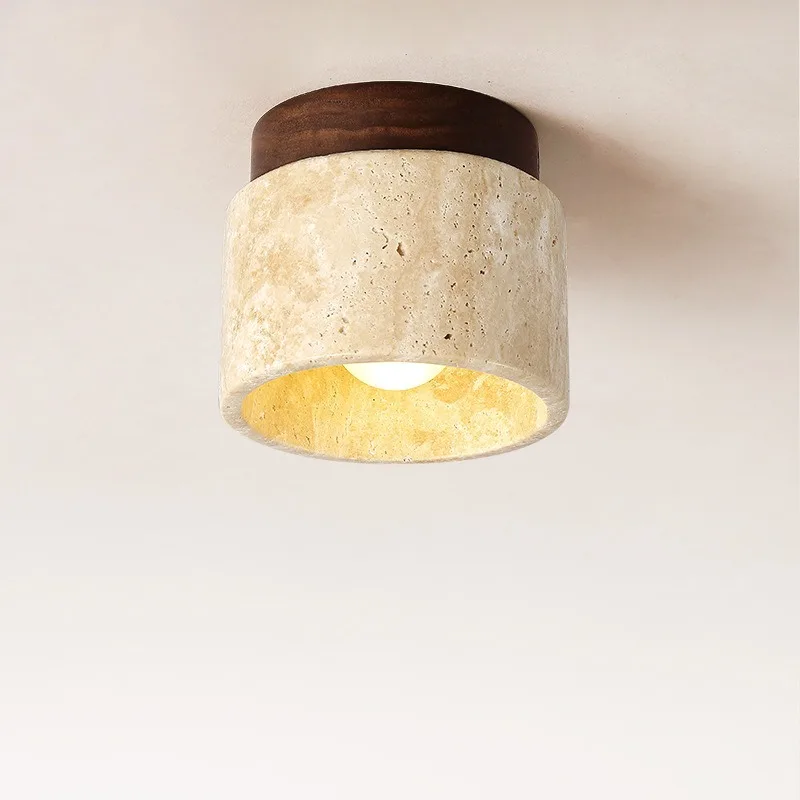 

Japanese Style Yellow Travertine Ceiling Lamp Modern Simple Entryway Balcony Aisle Yellow Travertine LED Light