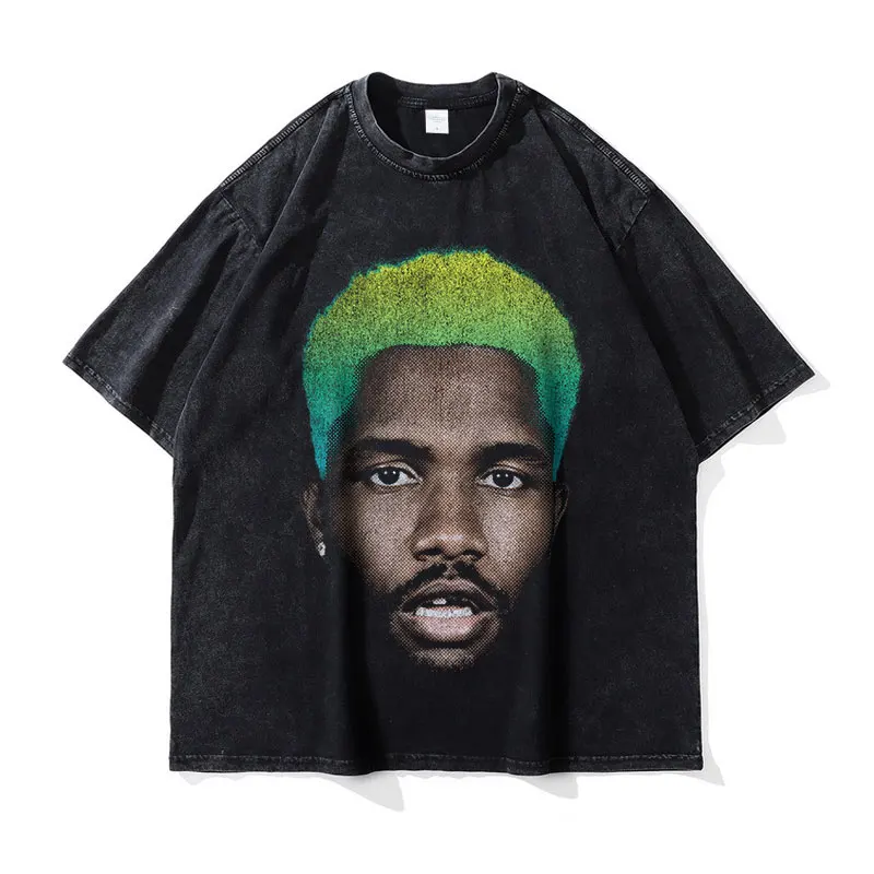 Big Face T Shirts Vintage Washed Hip Hop Rapper T-shirt Oversized