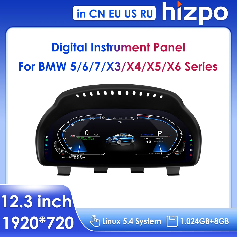 

12.3" HD LCD Screen Digital Instrument Panel for BMW 5 6 7 Series F10 CIC NBT X3 F25 X4 F26 X5 F15 X6 F16 Blue Light Anti-glare