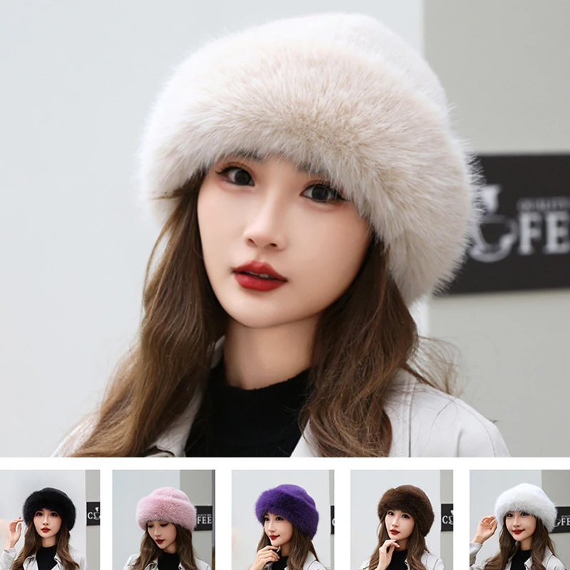 

Faux Fur Fluffy Bucket Hat for Women Winter Hat for Women Luxury Plush Hat Thicken Snow Oversized Fur Bucket Hat Soft Panama Cap