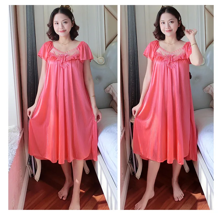 Ladies Nightdress Sexy Ice Lace Large Size Solid Color Flower Pajamas Thin Short-sleeved Lace Skirt Night Dress Women Dress