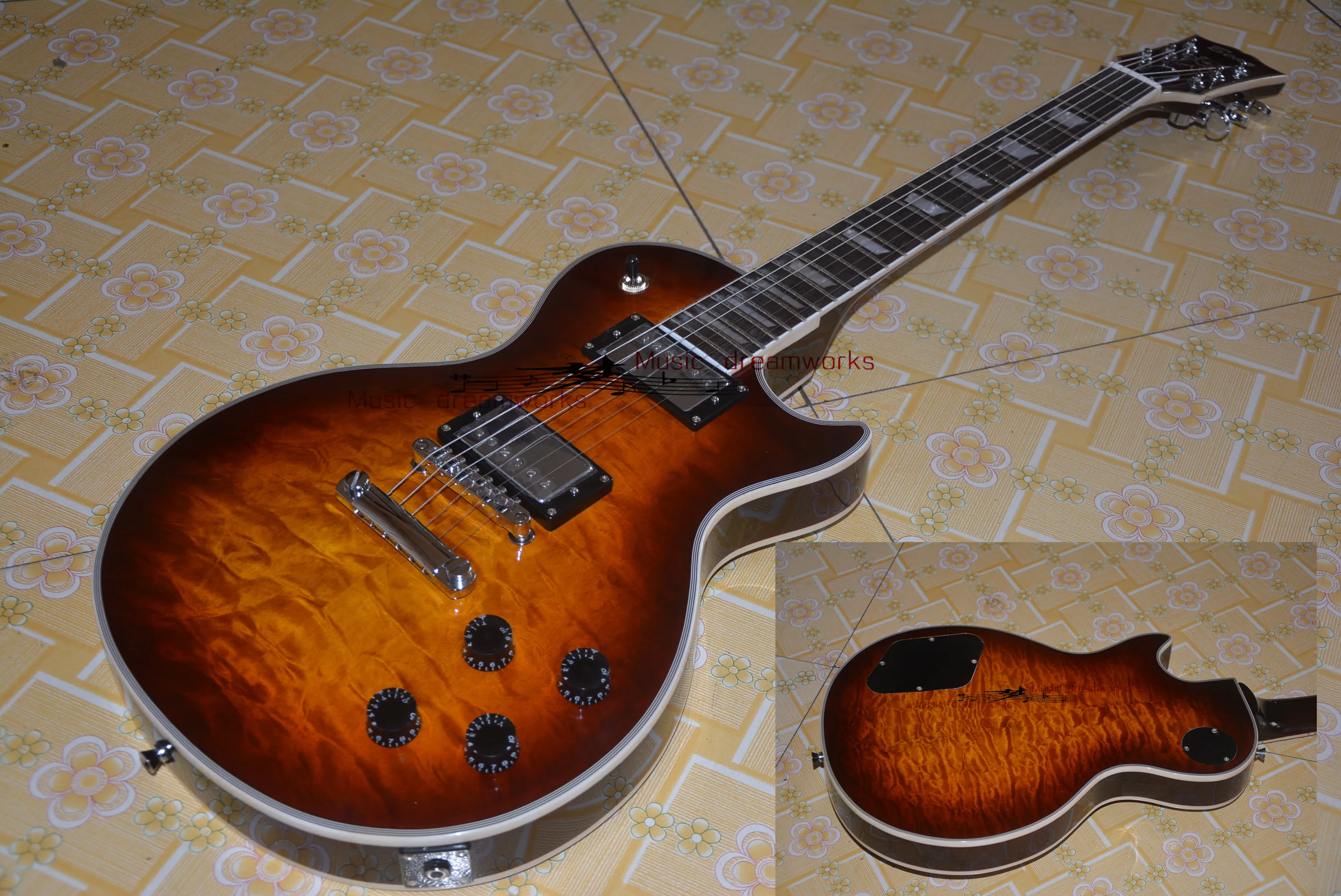Electric guitar, 6 strings, brown tiger pattern, rosewood fingerboard