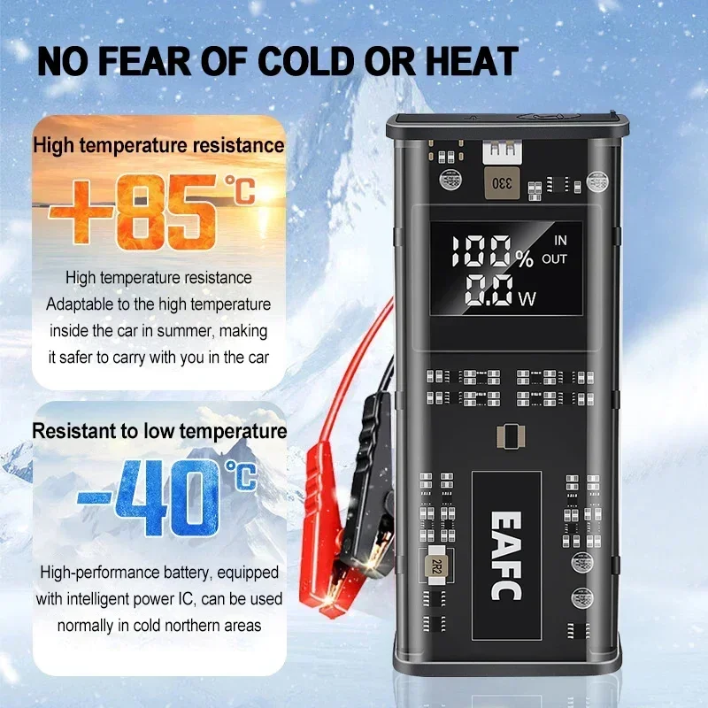 1200A Booster Starting for Car 12V Battery Portable Charger Emergency Car Jump Starter Device Power Bank with Smart Clip EVA Box