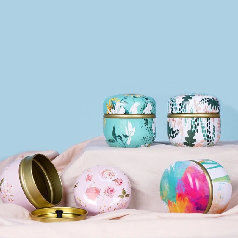 

Tea Box Universal Storage Sealed Container Retro Pattern Metal Jars Circular Tins Kitchen Cans Sugar Flower Packaging Portable