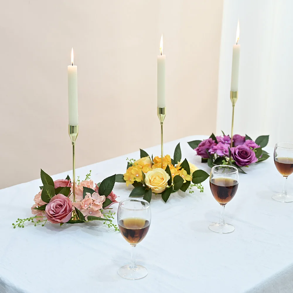 20CmRoseGarlandCandlestickSilkArtificialFlowerWreathCandle