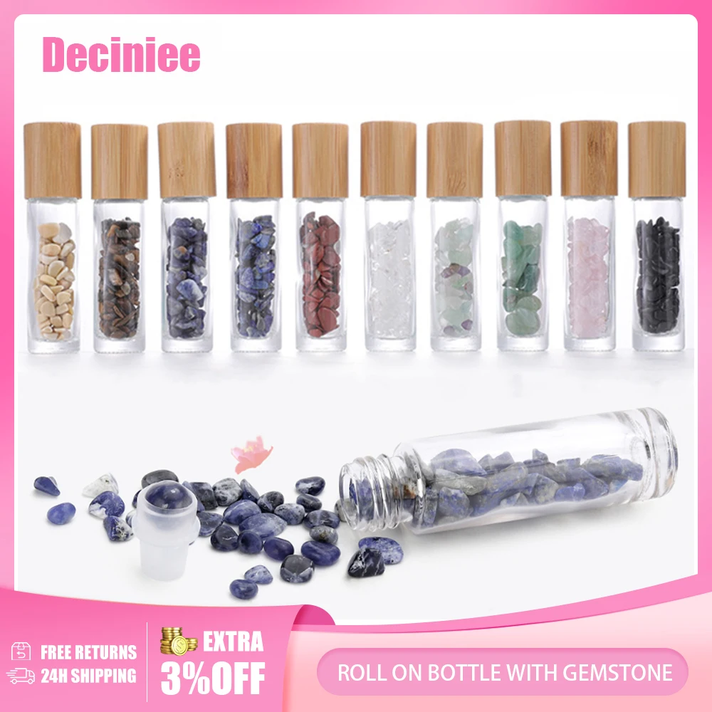 

10 мл рулон на бутылке с драгоценным камнем роллер хрустальные фишки внутри стеклянные роликовые бутылки флаконы для эфирных масел бамбуковая крышка дорожный набор