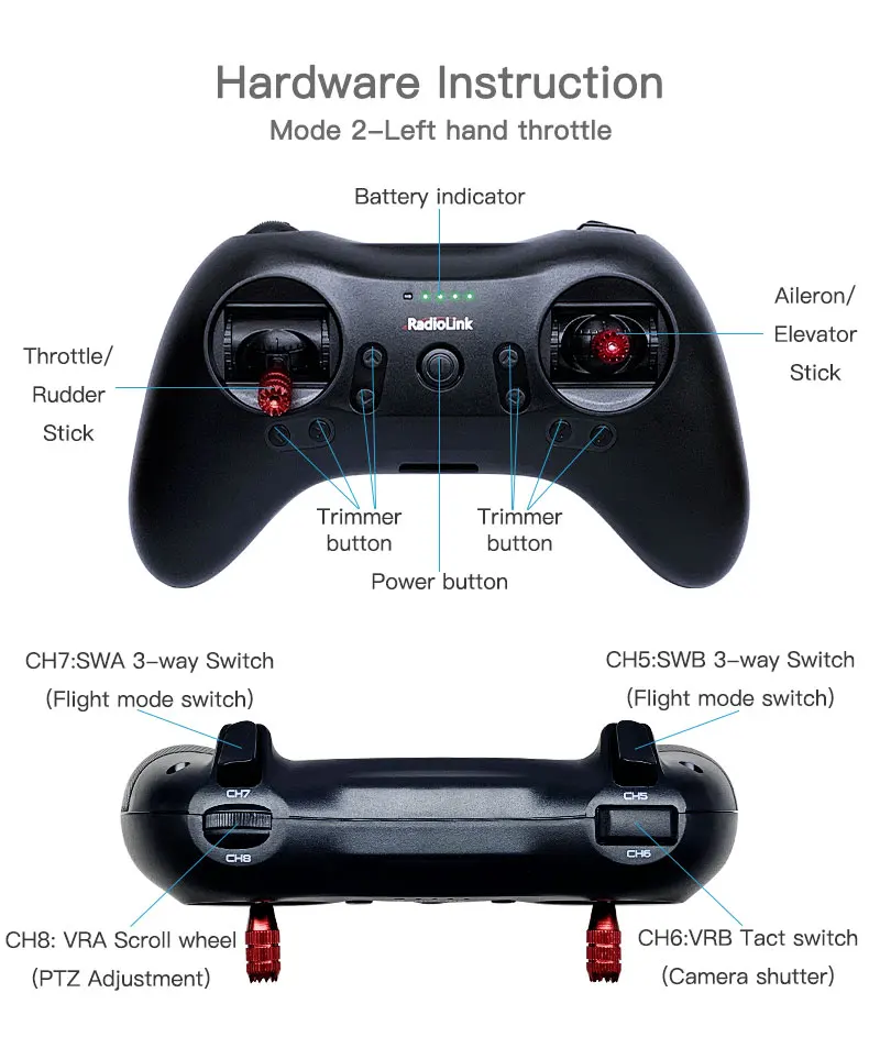 Radiolink T8S 2,4G 8 Kanal Radio Fernsender mit Empfänger R8EF Spiel Form Controller 2000 m für FPV Drone RC Flugzeuge – Detail 12
