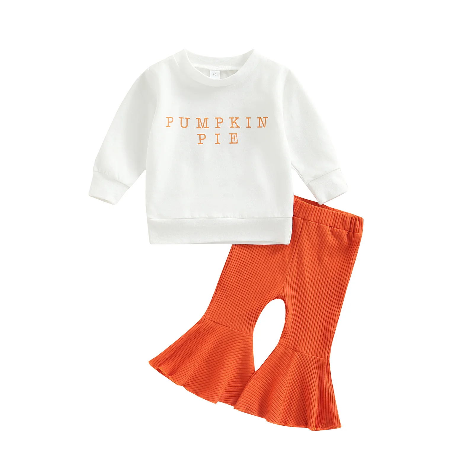 Citgeett Autumn Halloween Toddler Baby Girls Pants Set Letters Long Sleeve Sweater Tops + High Waist Flared Trousers Clothes