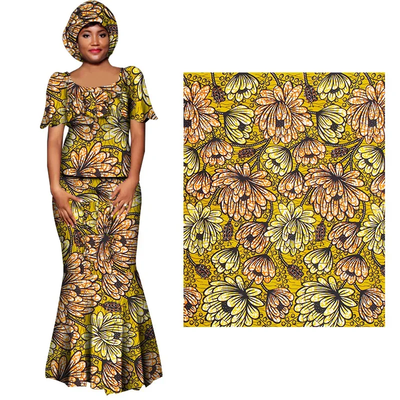 African Printed Fabric Polyester Clothing Yellow Chrysanthemum Can Be Used for Dresses Suits Ankara Ethnic Style Fabrics