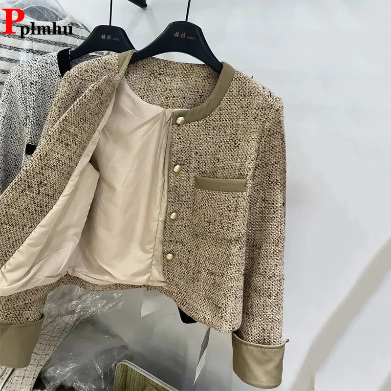 

Vintage Thicken Womens Jackets Chic Warm Fragrance Cotton Lined Short Coats Winter Fall Korean Fashion Tweed Loose Chaquetas