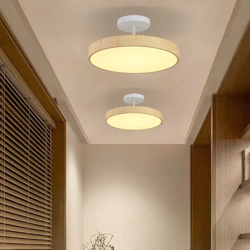 Modern Bedroom Ceiling Lamp For Cloakroom Corridor Aisle Round Chandelier Living Room Study Iron Imitation Wood Lighting Fixture