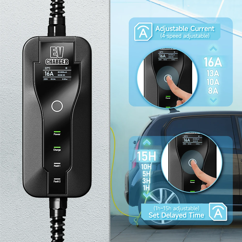 16A 3.5KW Portable EV Charger Type2 IEC62196-2 EVSE Fast Charging Box Type1 SAEJ1772 EU Plug Controller Wallbox For Electric Car ev car charger