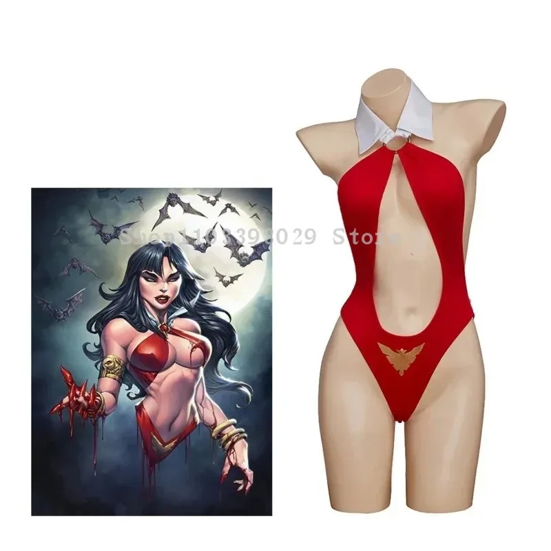 

Сексуальный комбинезон на бретельках для косплея аниме Vampirella, костюм вампира, королевы ада, красное бикини Vampirella, костюмы на Хэллоуин