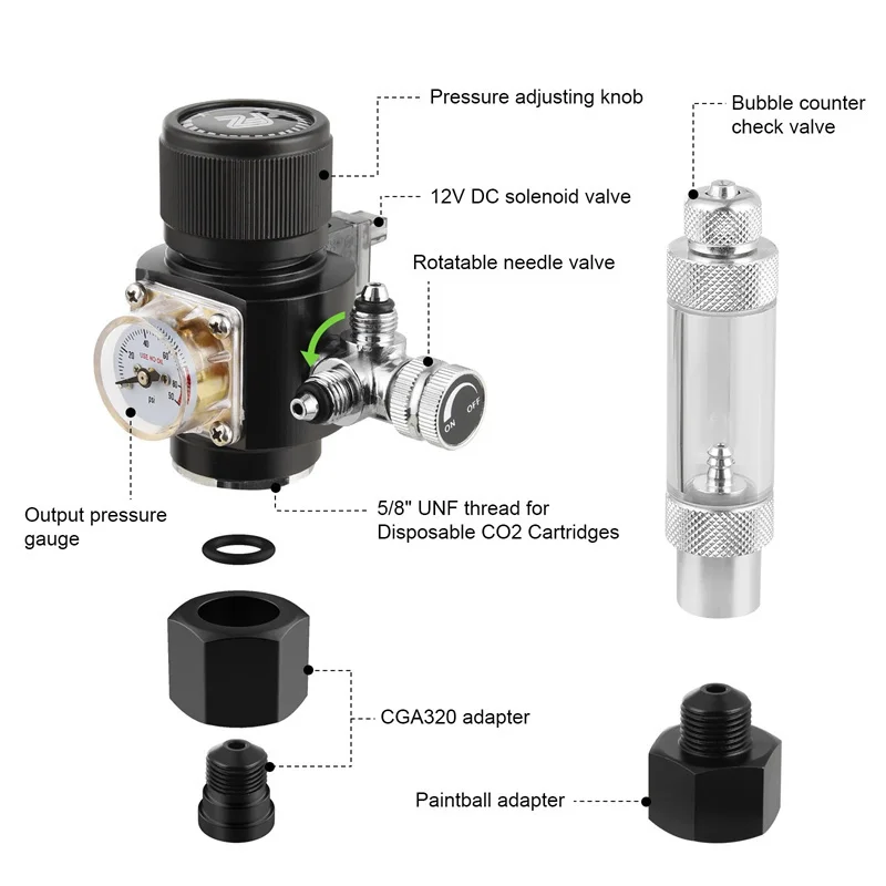 Fzone Mini Dual Stage Co2 Regulator Fish Tank Aquarium Solenoid Valve Bubble Counter Fishbowl Accessories Carbon Dioxide Reducer 2