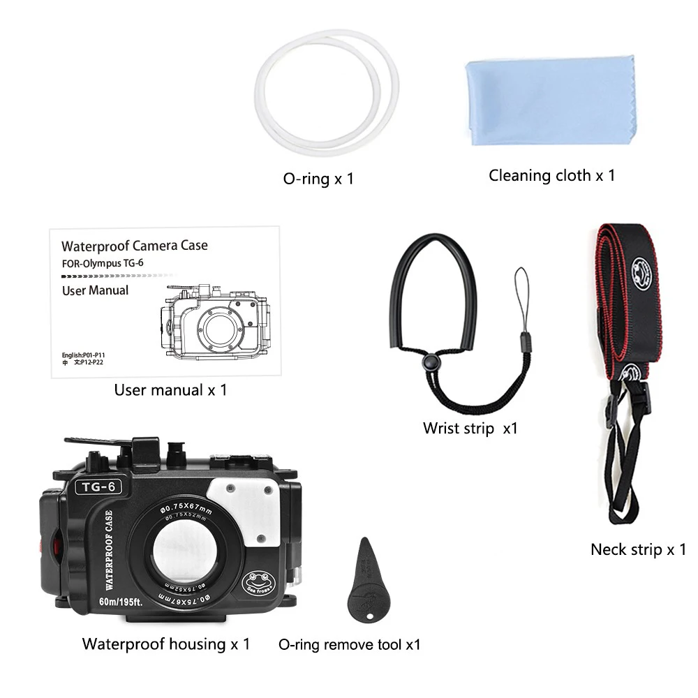 Seafrogs Waterproof Housing for Olympus TG6 Camera 60m 195ft Underwater Diving C