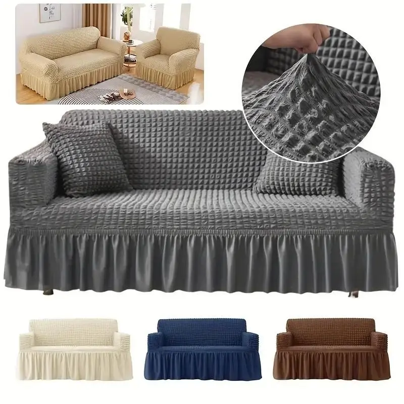 

Jacquard Solid Color Couch Cover，Seersucker Sofa Covers For Livingroom，Anti-cat Scratch Sofa Protector，Universal Sofa Slipcover