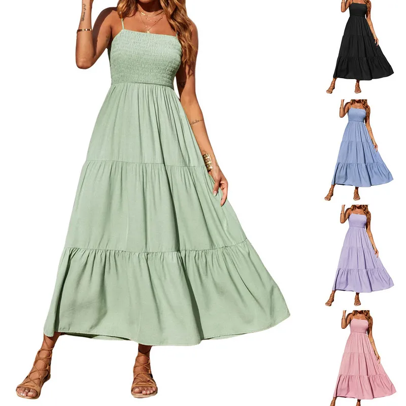 Vestido largo informal para mujer, traje sin mangas con tirantes finos