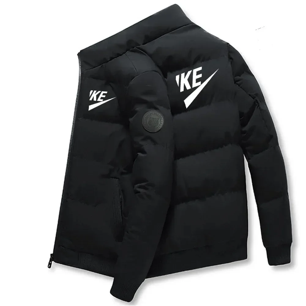 Cotton Jacket Men's Warm Printed Cotton Lined Jacket Casual Windproof Jacket With Zipper High Neck Slim Fall And Winter