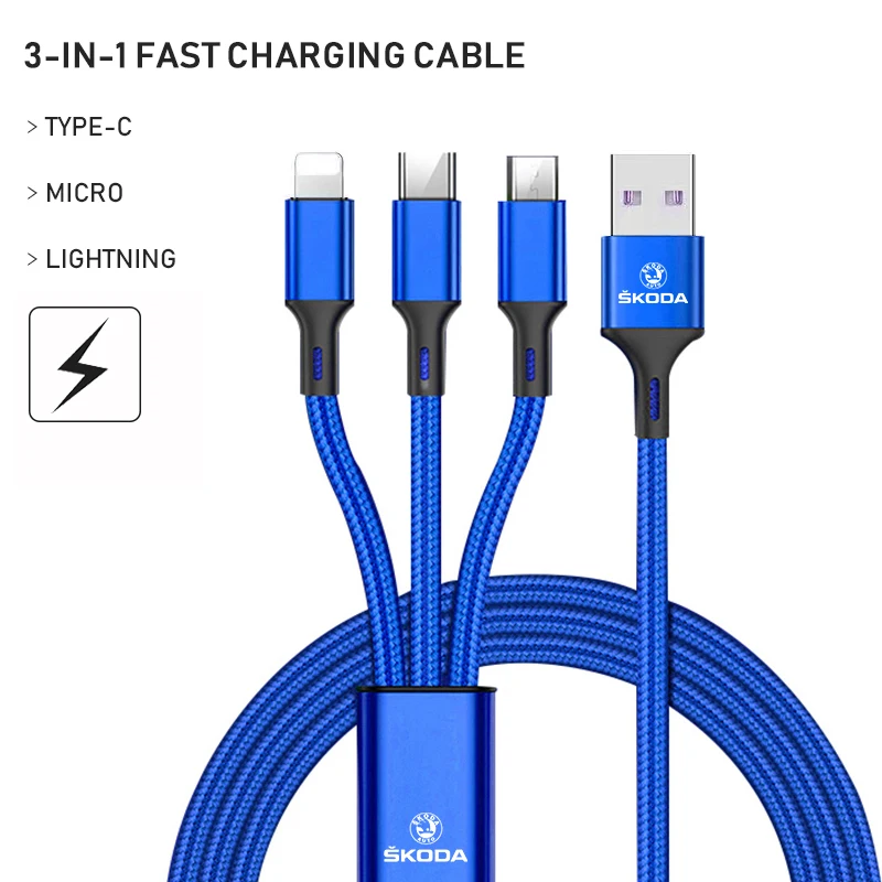 Car Styling 3 In 1 Type C Lightning Micro Usb Fast Charging Cable For