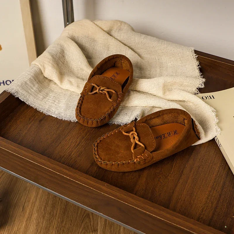 Leather Kids Moccasins Soft Flat Loafers for Boys and Girls