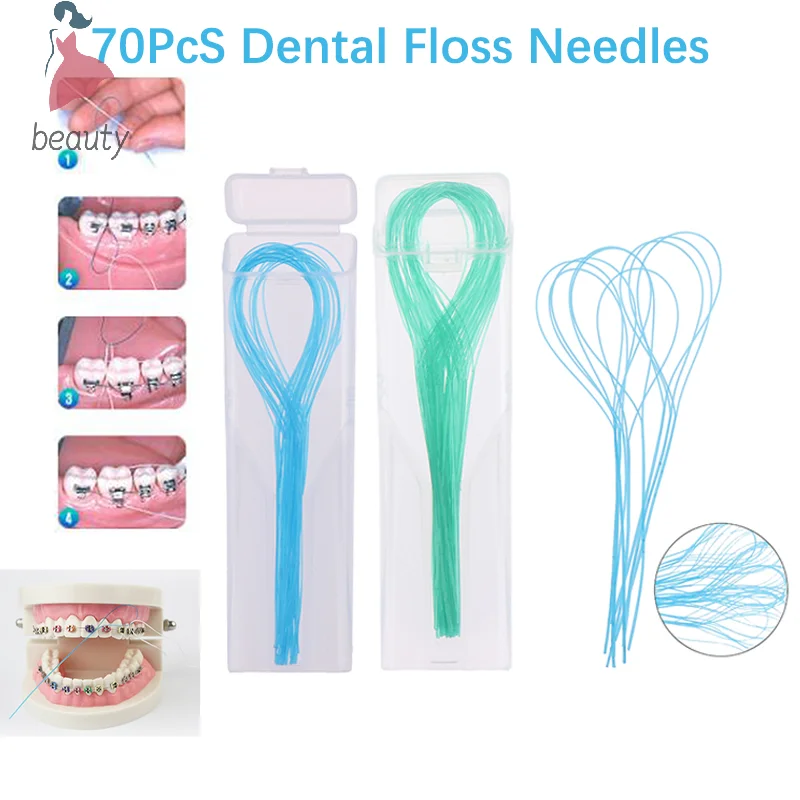 

70Pcs/Box Dental Floss Threader Dental Traction Line 0.5mm Crown Brace Bridge Implant Hoop Threading Braces Traction Tool