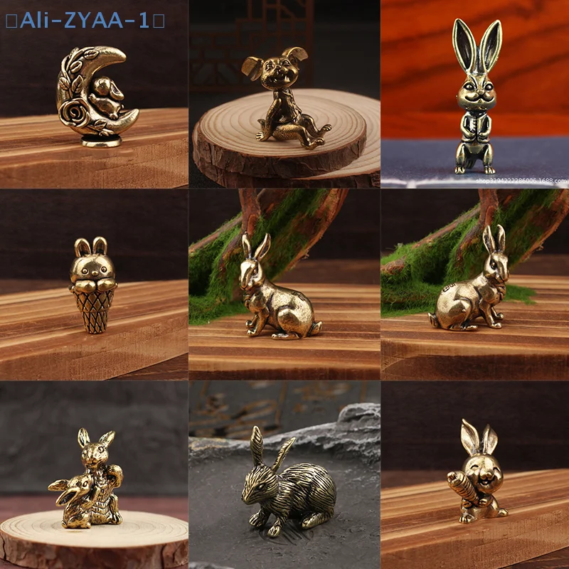【ZYAA-1】1Pcs Vintage-Style Rabbit Brass Statue Rabbit Figurine Feng ...