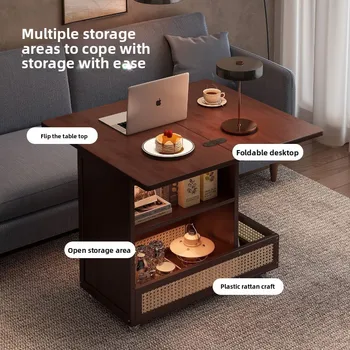 Tavolino da Caffè Mobile Pieghevole, Tavolo da Pranzo per Soggiorno, Tavolo Multifunzione in Legno Massello Stile Medievale