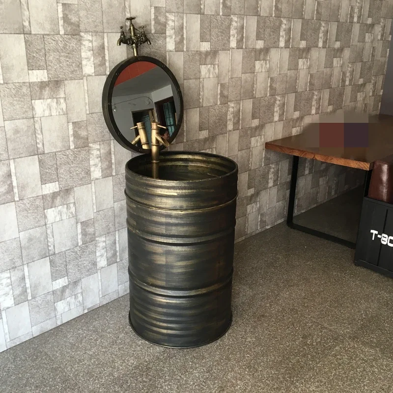 

Iron Art Oil Bucket LOFT Retro Integrated Column Wash Basin Industrial Style Toilet