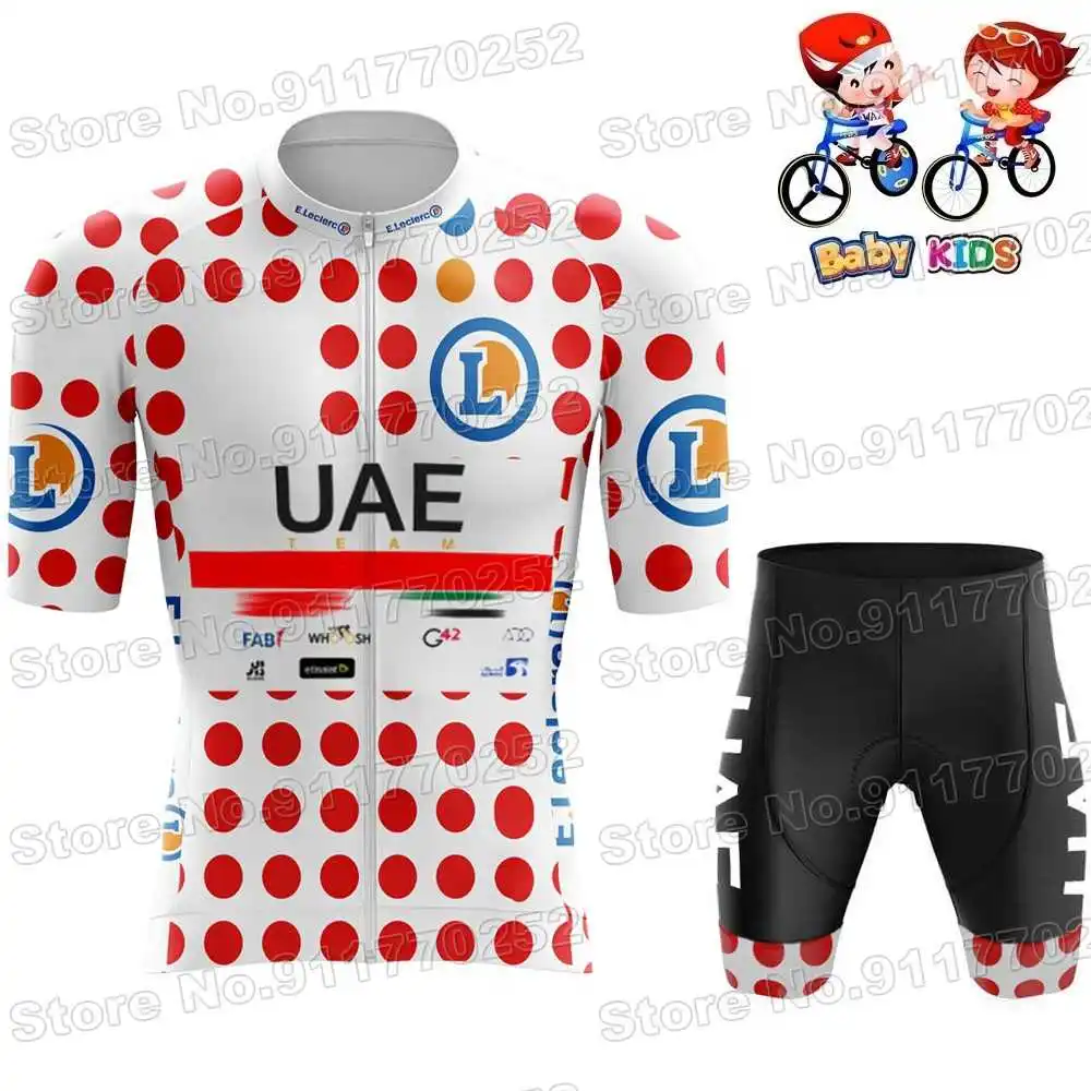 2025 Kids UAE Team Cycling Jersey Set France Italy Children Cycling Clothing White Yellow Pink Road Bike Shirt Suit Bicycle Pant 6