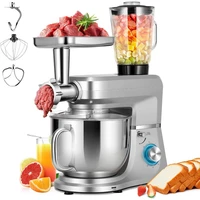 6 in 1 Multi-function Stand Mixer 10-speed Tilt Head Meat Grinder Juicer Vegetable Slicer Pasta and Cookie Maker Silver 1