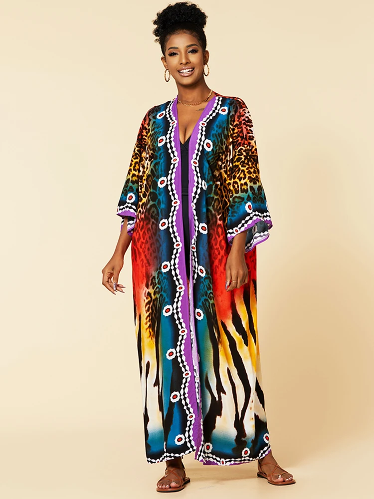 

Bohemian Dress Print Beach Cover up Pareos de Playa Mujer Over size Swimsuit Cover up 2023 Robe Plage Kaftan Tunic Maxi Dress