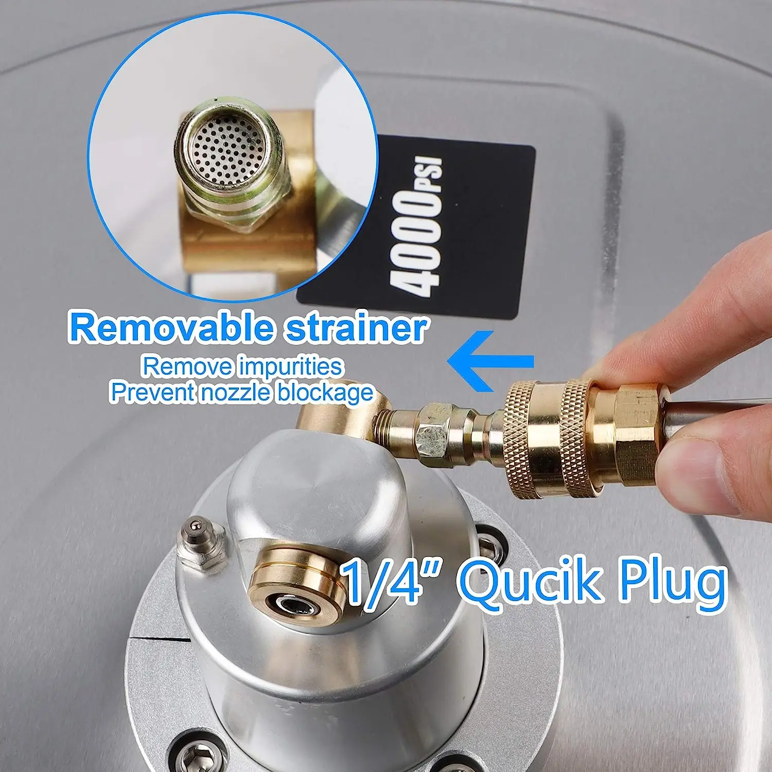 압력 와셔 표면 바닥 클리너 스테인레스 스틸 4 휠, Karcher 1/4 인치 퀵 커넥터 노즐 팁, 4000PSI, 20 인치