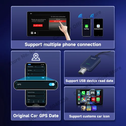CarlinKit 4.0 3.0 Audi Porsche Benz VS Volvo Toyota IOS 16 플러그 앤 플레이 MP4 MP5 재생을 위한 Apple CarPlay 무선 동글 액티베이터 4