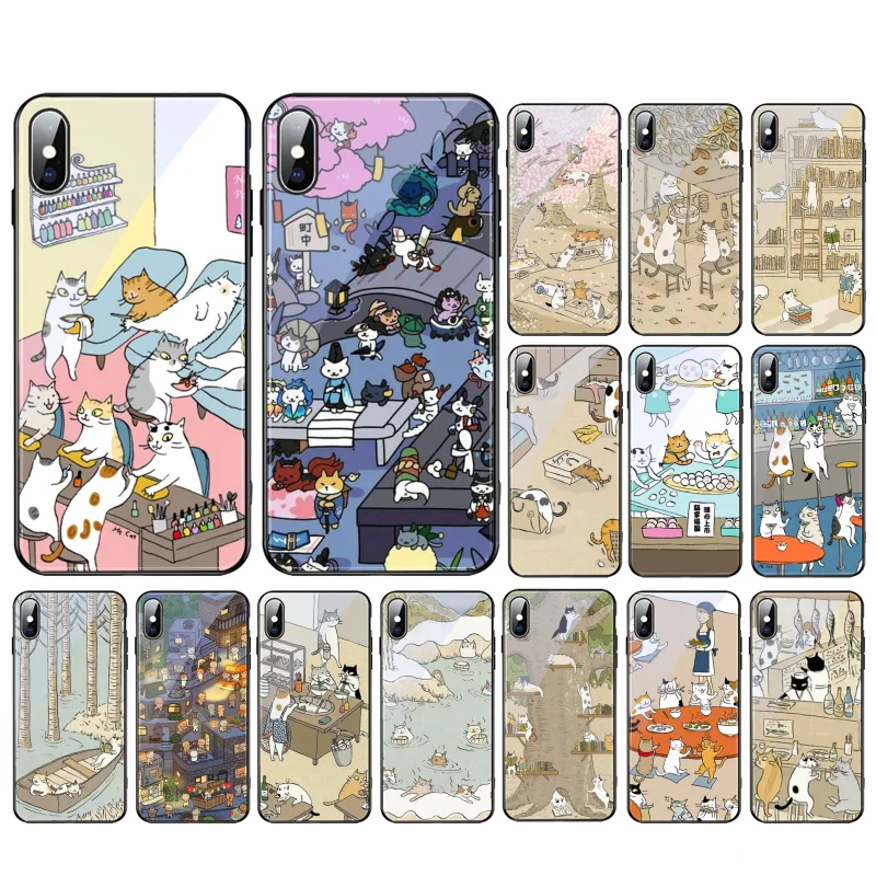 

Cat life Glass phone case For iphone 15 14 13 Pro Max 12 11 Pro Max XS Mobile Phone Case Funda