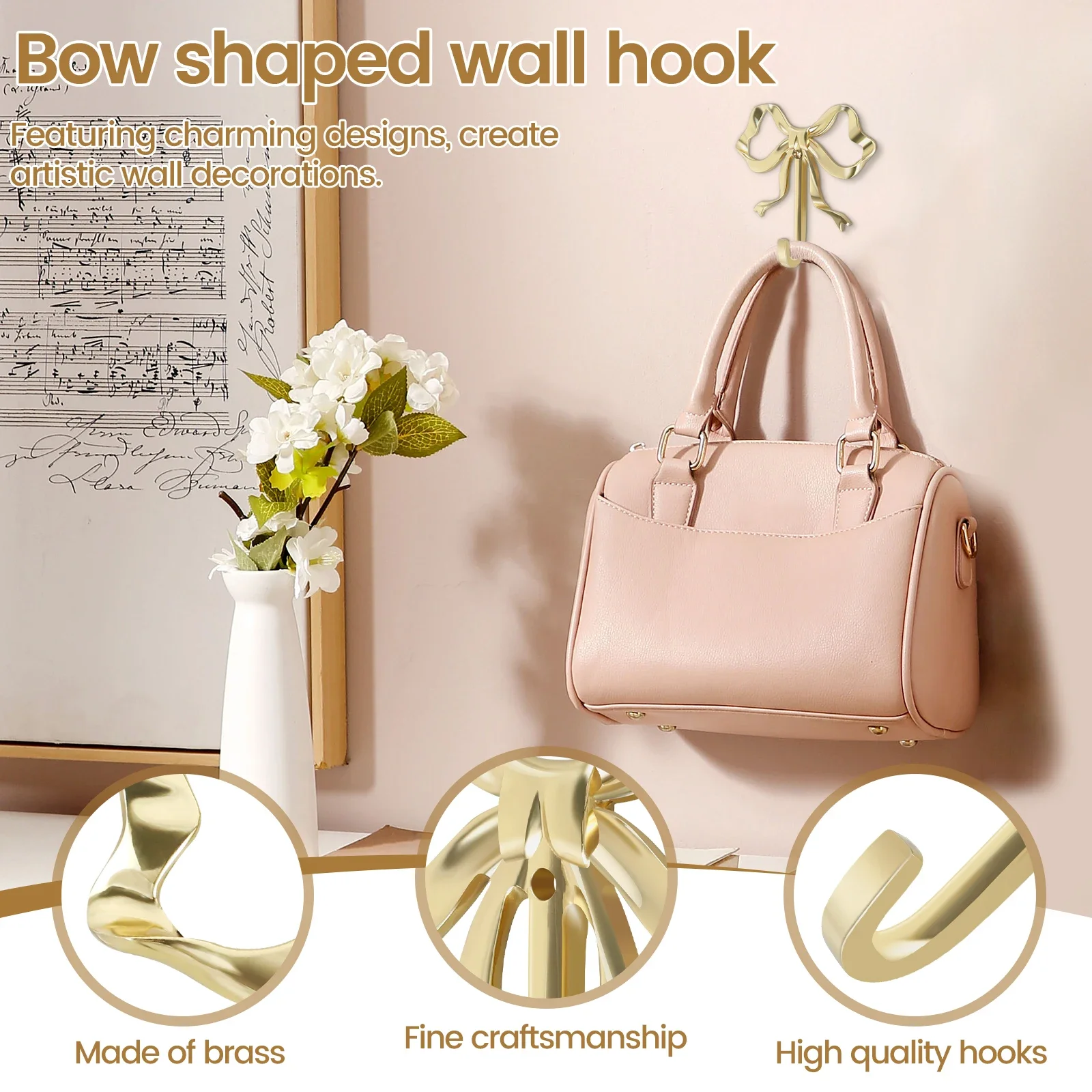 1/2Pcs Coat Hook Brass Retro Gold Bow-Shape Decorative Hook Wall-Mounted Clothes Rack for Home Bathroom Bedroom Towel Hooks 4