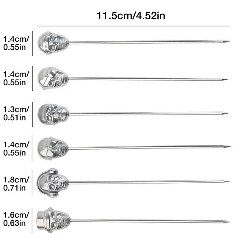 Cocktail Skewers 6pcs Cocktail Picks Skull Cocktail Picks Martini Stainless Steel Reusable Olive Garnish Skewer Silver Fruit