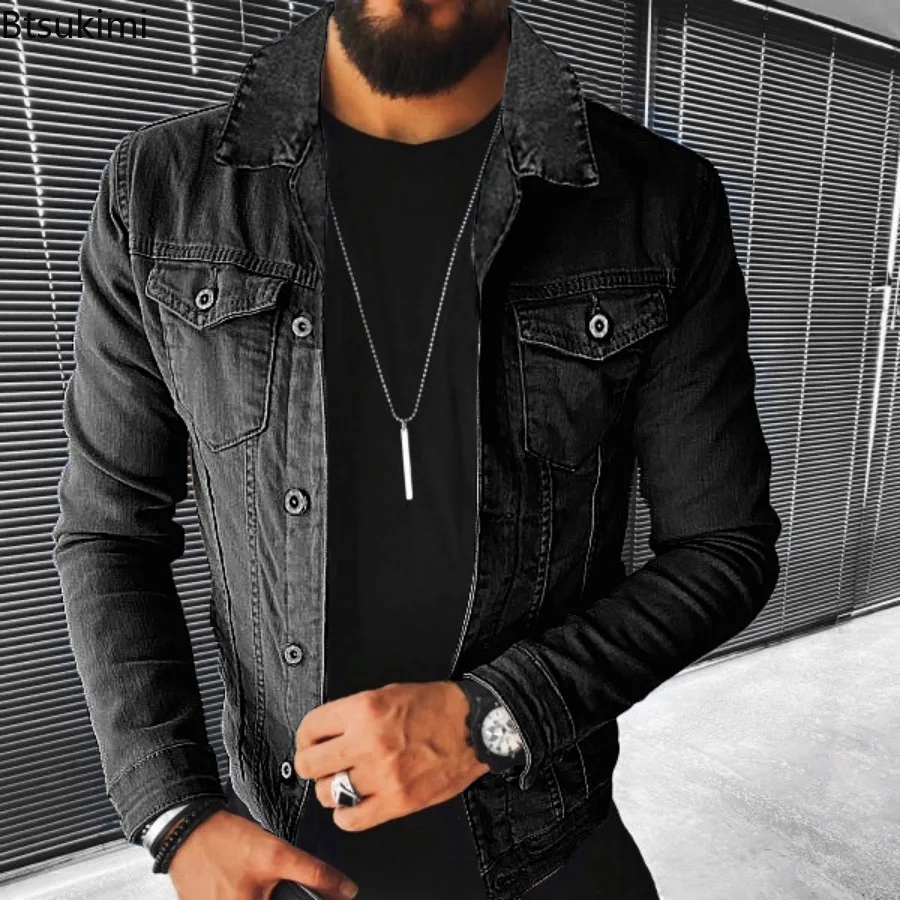 New Men's Denim Jackets 2024 Spring Autumn Casual Slim Fit Stylish Motorcycle Jean Jackets Man Lapel Denim Tops Trend Streetwear