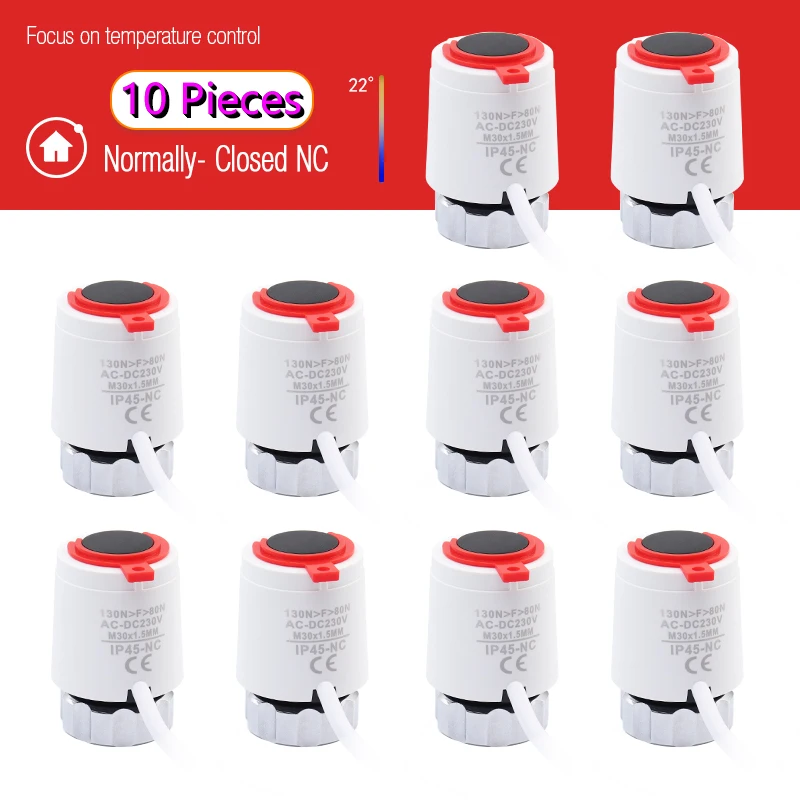 Atuador Térmico Elétrico para Aquecimento Radiante Válvula Termostática do Radiador Trv Normalmente Fechada nc M30 1.5 mm 230v pc Pcs 10 Pcs