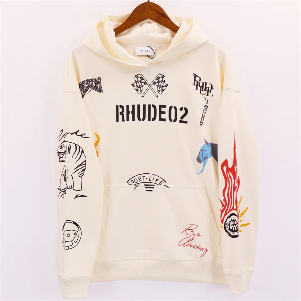 

Rhude 2023 Autumn/Winter New High Street Fashion Brand High Quality Hand Painted Graffiti Men's and Women's Hoodie