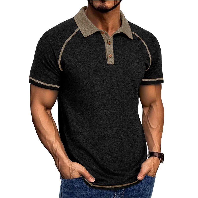 Modisches graues Herren-Poloshirt mit kontrastierenden blauen Details, ideal für Freizeitsport und halbformelle Anlässe – Detail 8