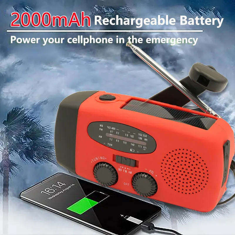 2000mAh-Portable-fm-radio-Hand-Crank-Solar-USB-Charging-FM-AM-WB ...